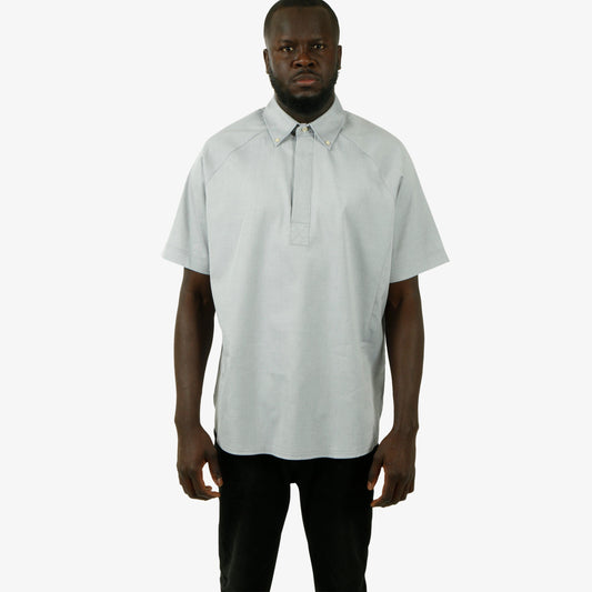 HIDDEN HALF BUTTON-UP RAGLAN PULLOVER SHORT SLEEVE CAMISA