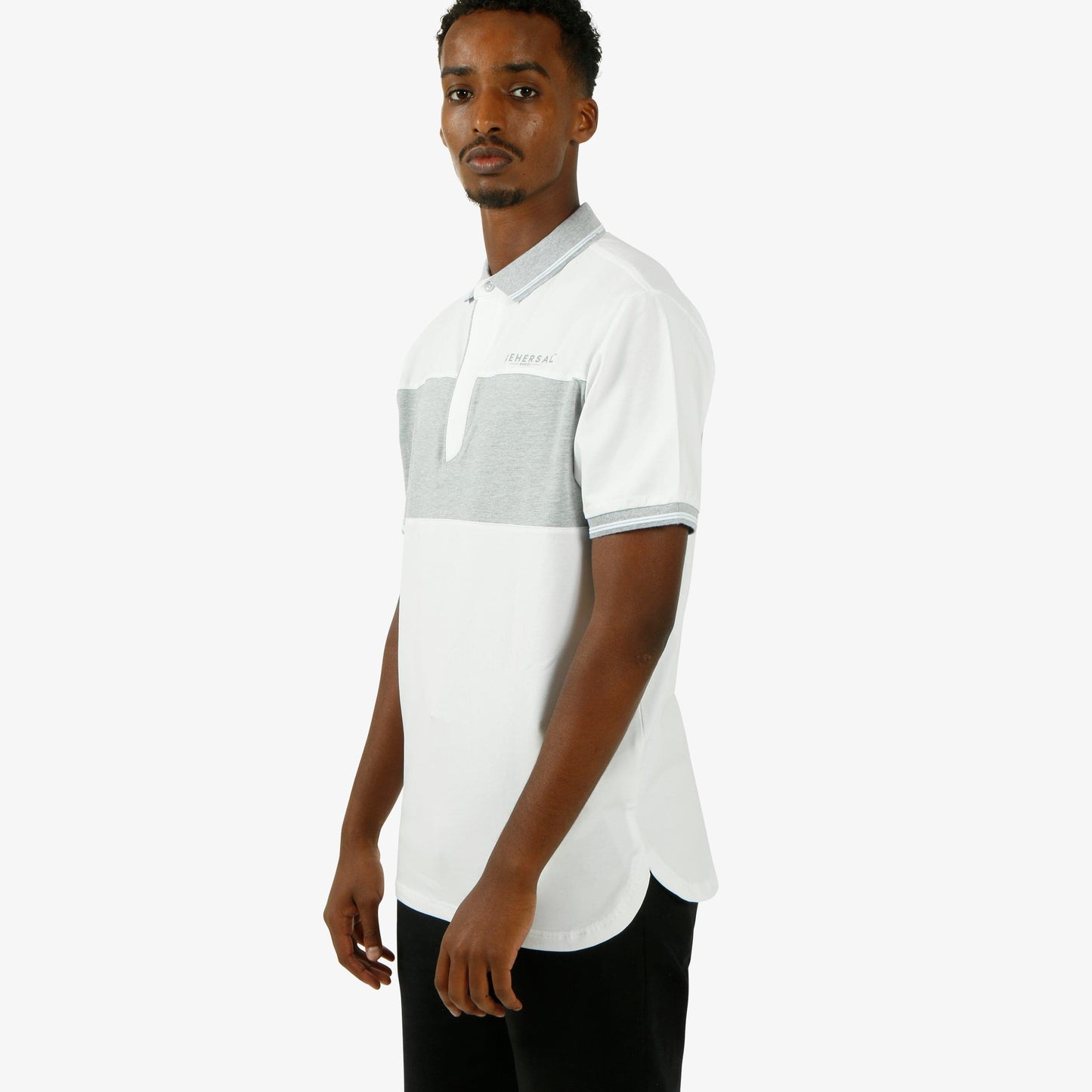 Hidden Button Curved Hem Polo Shirt